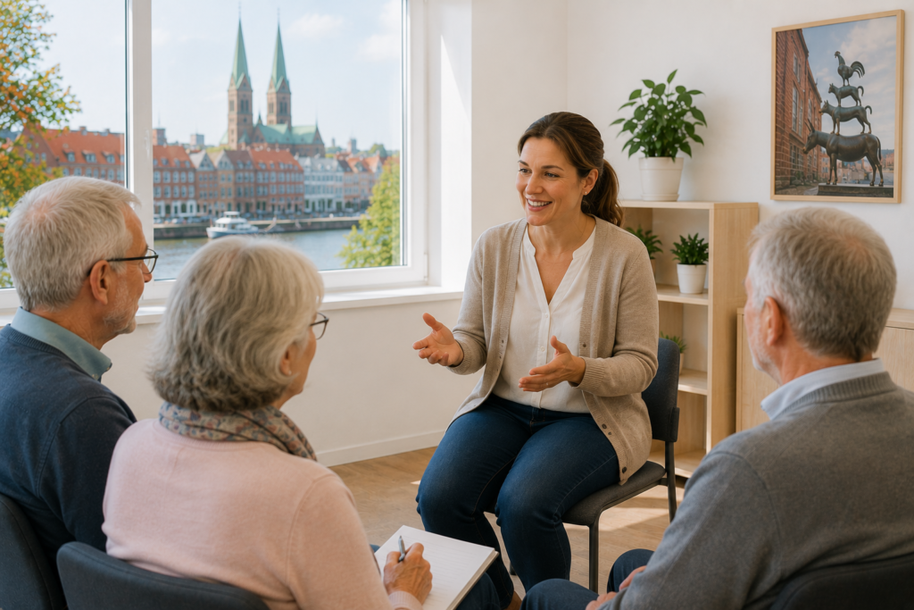 Kleine Patientengruppe während einer Gerinnungsschulung zur Gerinnungskontrolle in Bremen